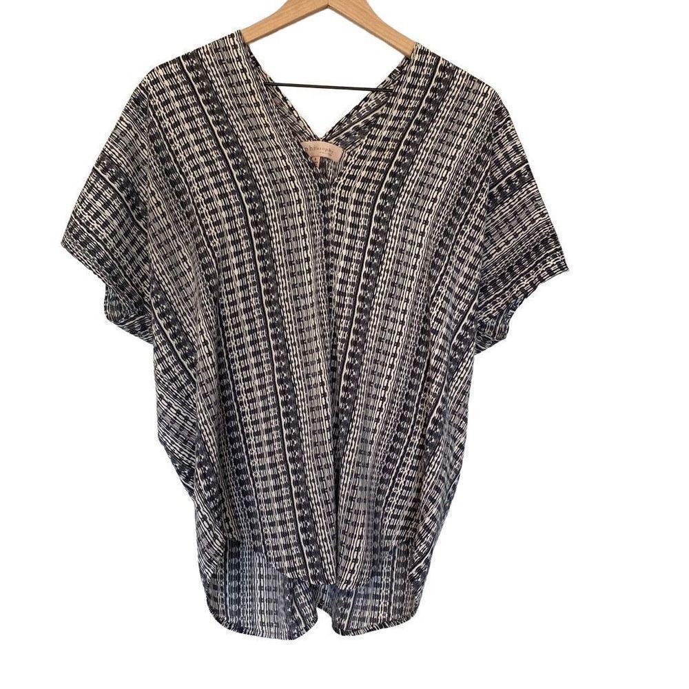 Philosophy Small Gray Blouse Oversized Short Sleeve Dressy Top Abstract Pattern